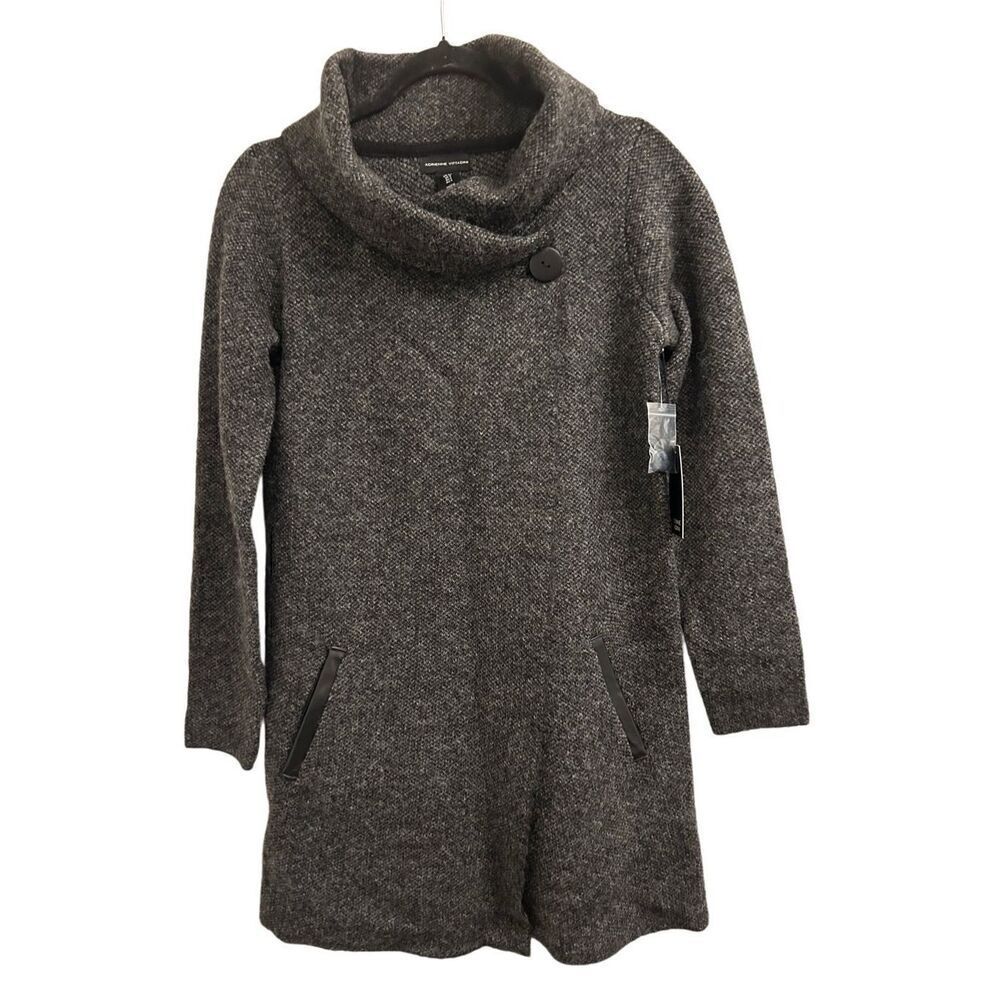NWT Adrienne Vittadini Shawl Collar wool blend Sweater Cardigan S Charcoal Gray
